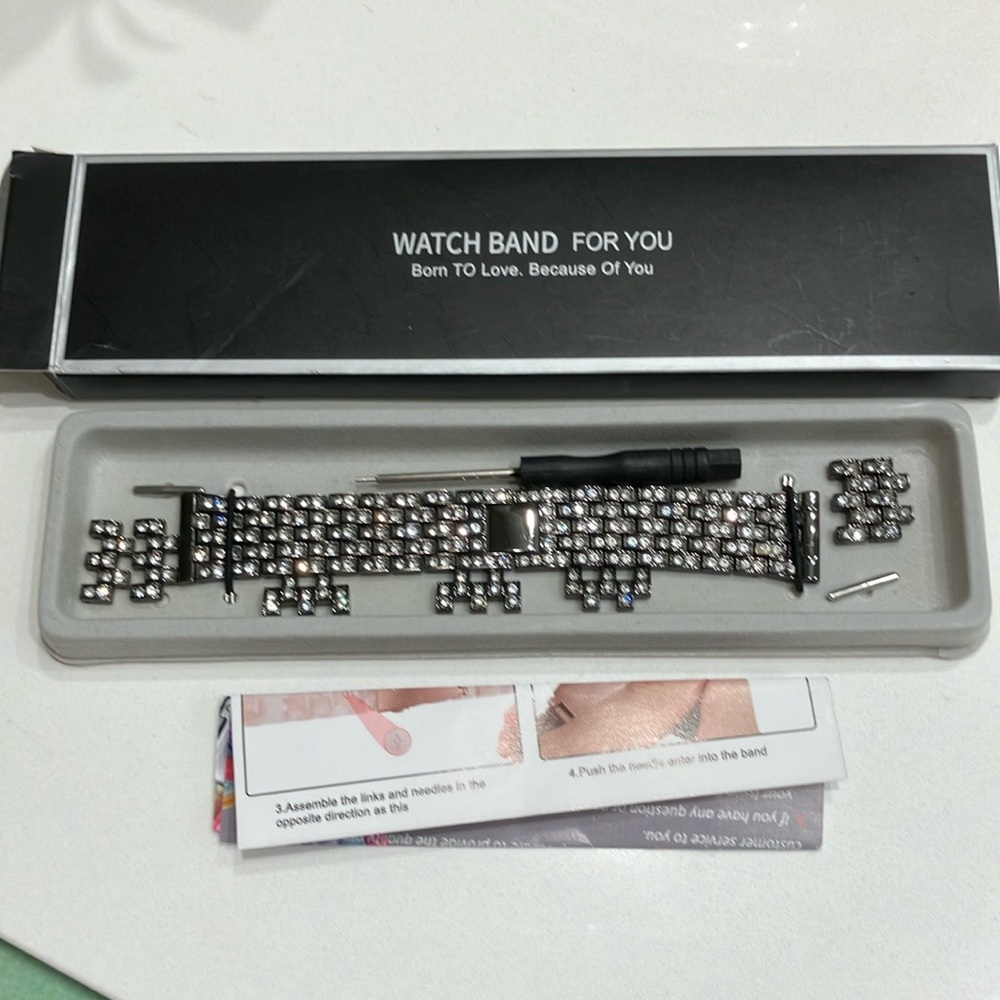 NWOT Watch Band for You” Rhinestone and Black Adjustable Apple Watch Band